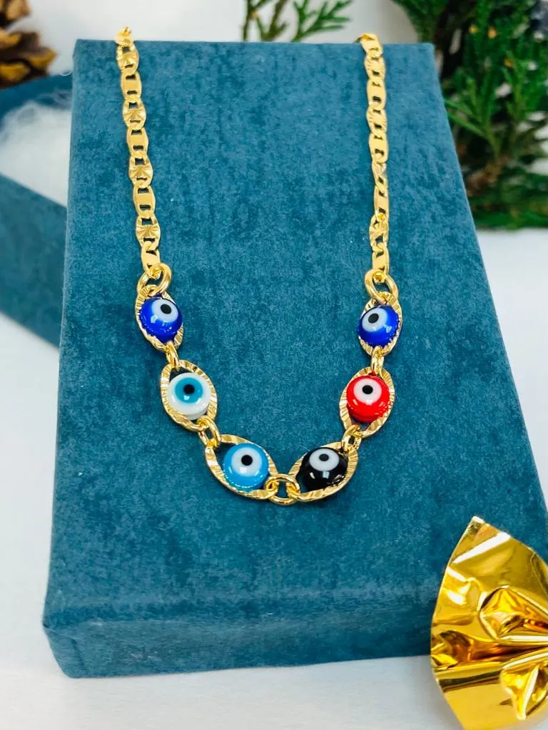 Newborn Baby/Childrens Boys/Girls Gold Filled Evil Eye Baby Bracelet Luck Valentino Link / Pulsera Mal de Ojo Pra Ninos Mujeres Hombres Oro Laminado