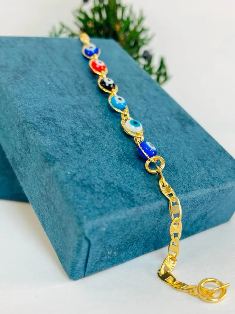 Newborn Baby/Childrens Boys/Girls Gold Filled Evil Eye Baby Bracelet Luck Valentino Link / Pulsera Mal de Ojo Pra Ninos Mujeres Hombres Oro Laminado