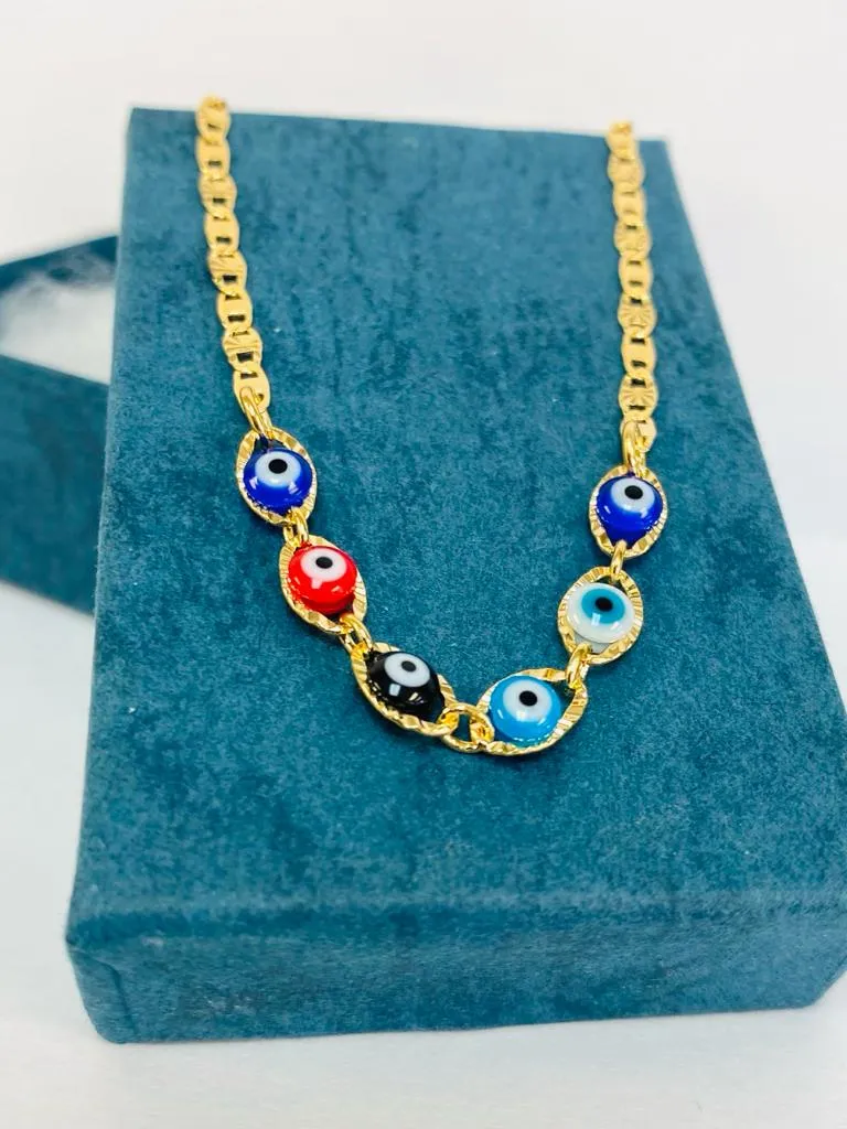 Newborn Baby/Childrens Boys/Girls Gold Filled Evil Eye Baby Bracelet Luck Valentino Link / Pulsera Mal de Ojo Pra Ninos Mujeres Hombres Oro Laminado