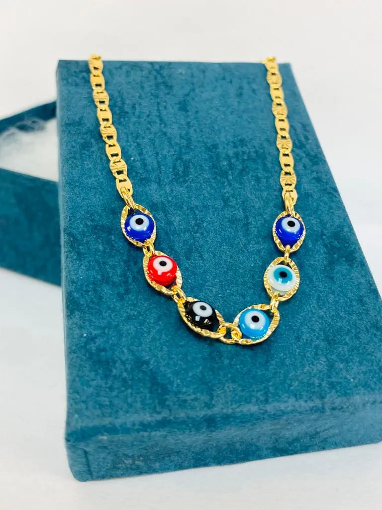 Newborn Baby/Childrens Boys/Girls Gold Filled Evil Eye Baby Bracelet Luck Valentino Link / Pulsera Mal de Ojo Pra Ninos Mujeres Hombres Oro Laminado