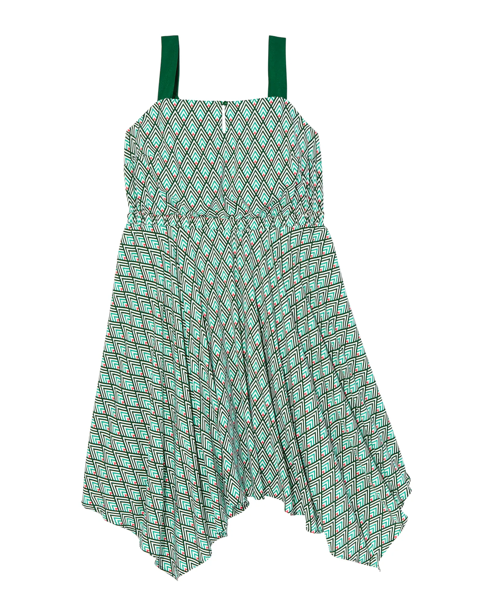 Newport Sleeveless Handkerchief Hem Dress | Forest Green / Coral