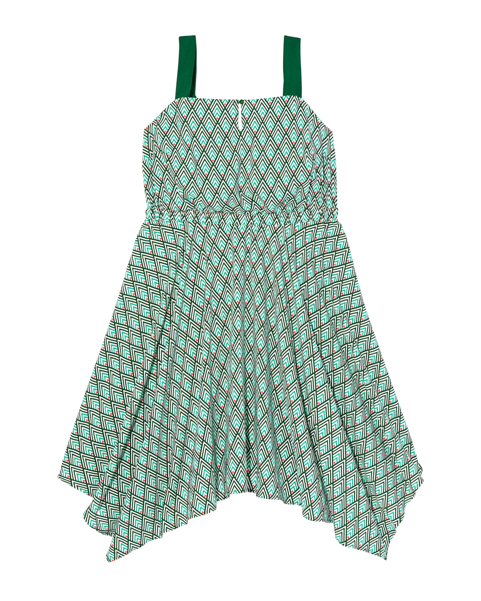 Newport Sleeveless Handkerchief Hem Dress | Forest Green / Coral