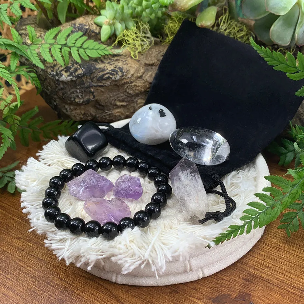 Obsidian Mala Bracelet Protector Pouch Set