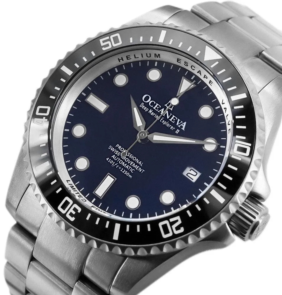 Oceaneva Men's Deep Marine Explorer II 1250M Titanium Watch Navy Blue