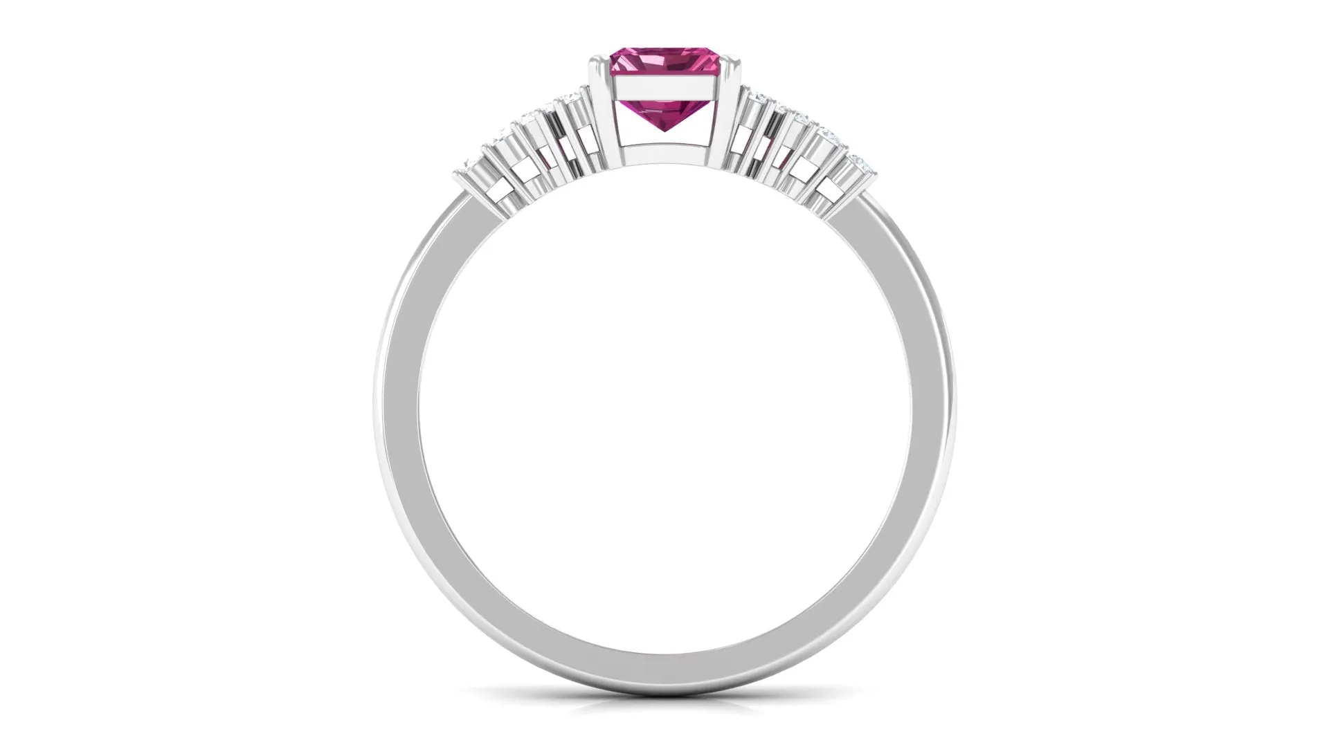 Octagon Cut Pink Tourmaline and Diamond Solitaire Engagement Ring