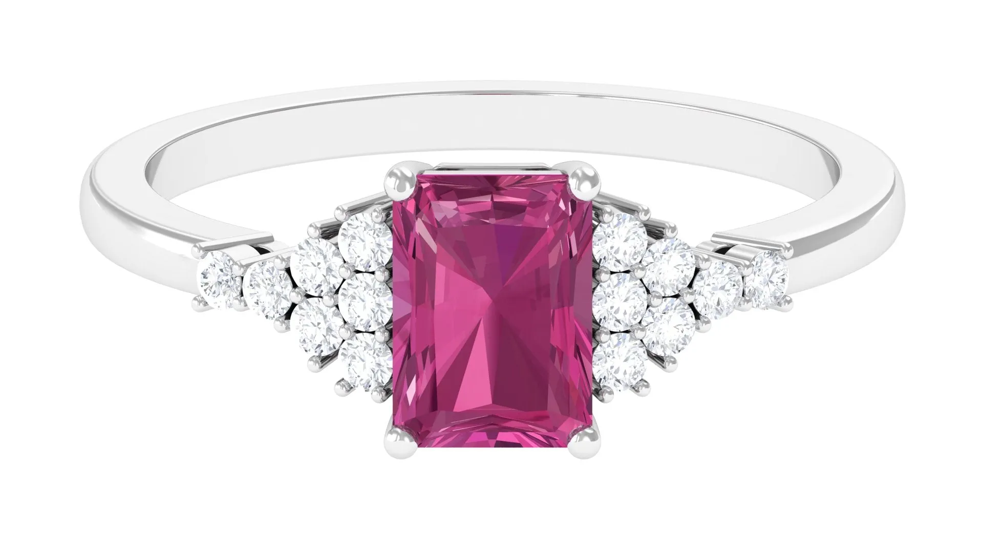 Octagon Cut Pink Tourmaline and Diamond Solitaire Engagement Ring