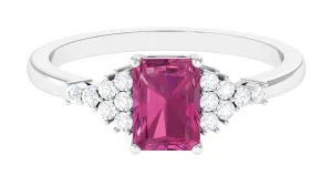 Octagon Cut Pink Tourmaline and Diamond Solitaire Engagement Ring