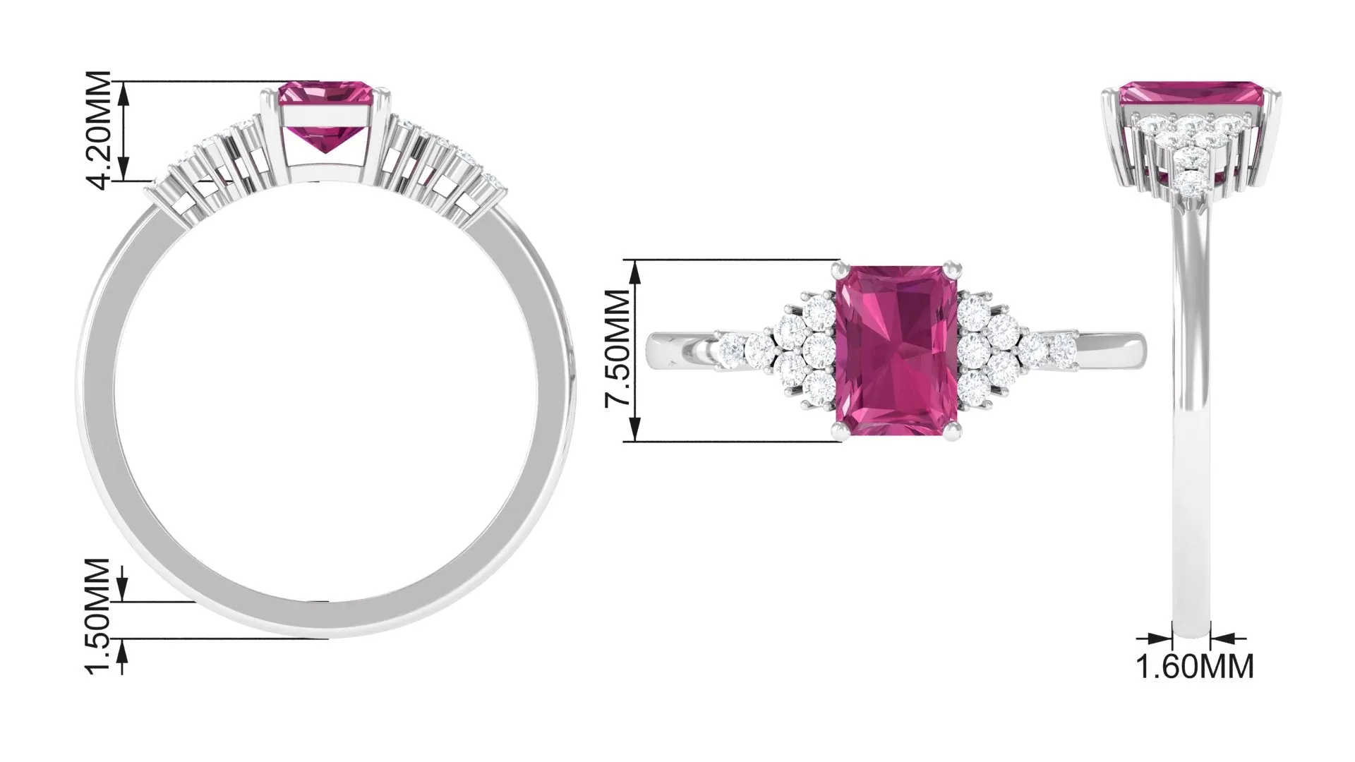 Octagon Cut Pink Tourmaline and Diamond Solitaire Engagement Ring