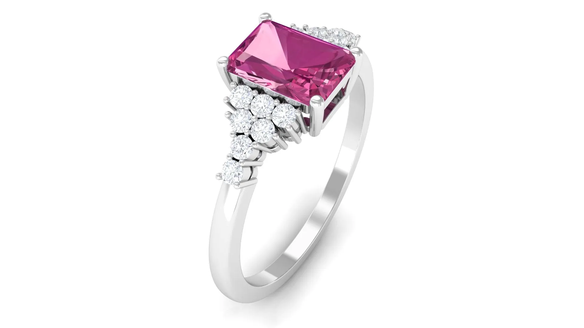 Octagon Cut Pink Tourmaline and Diamond Solitaire Engagement Ring