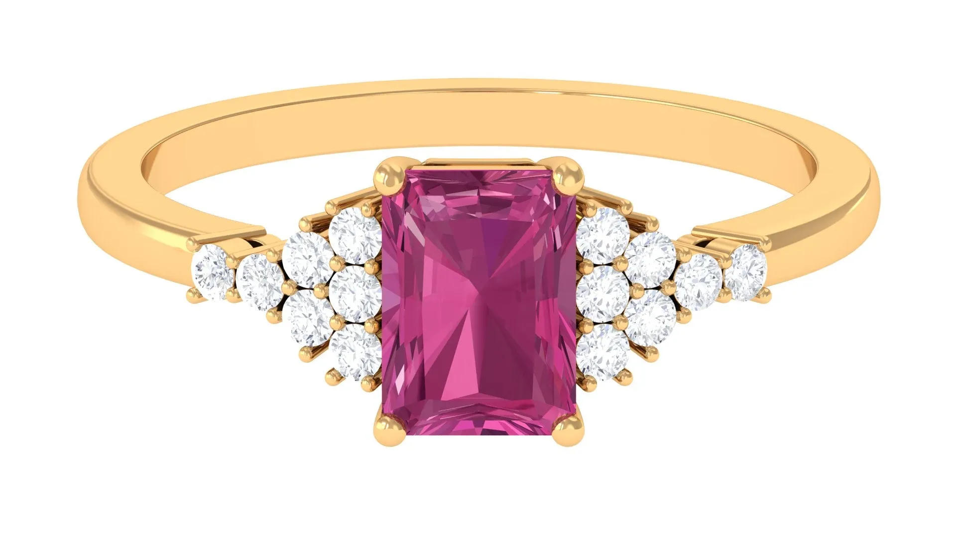 Octagon Cut Pink Tourmaline and Diamond Solitaire Engagement Ring