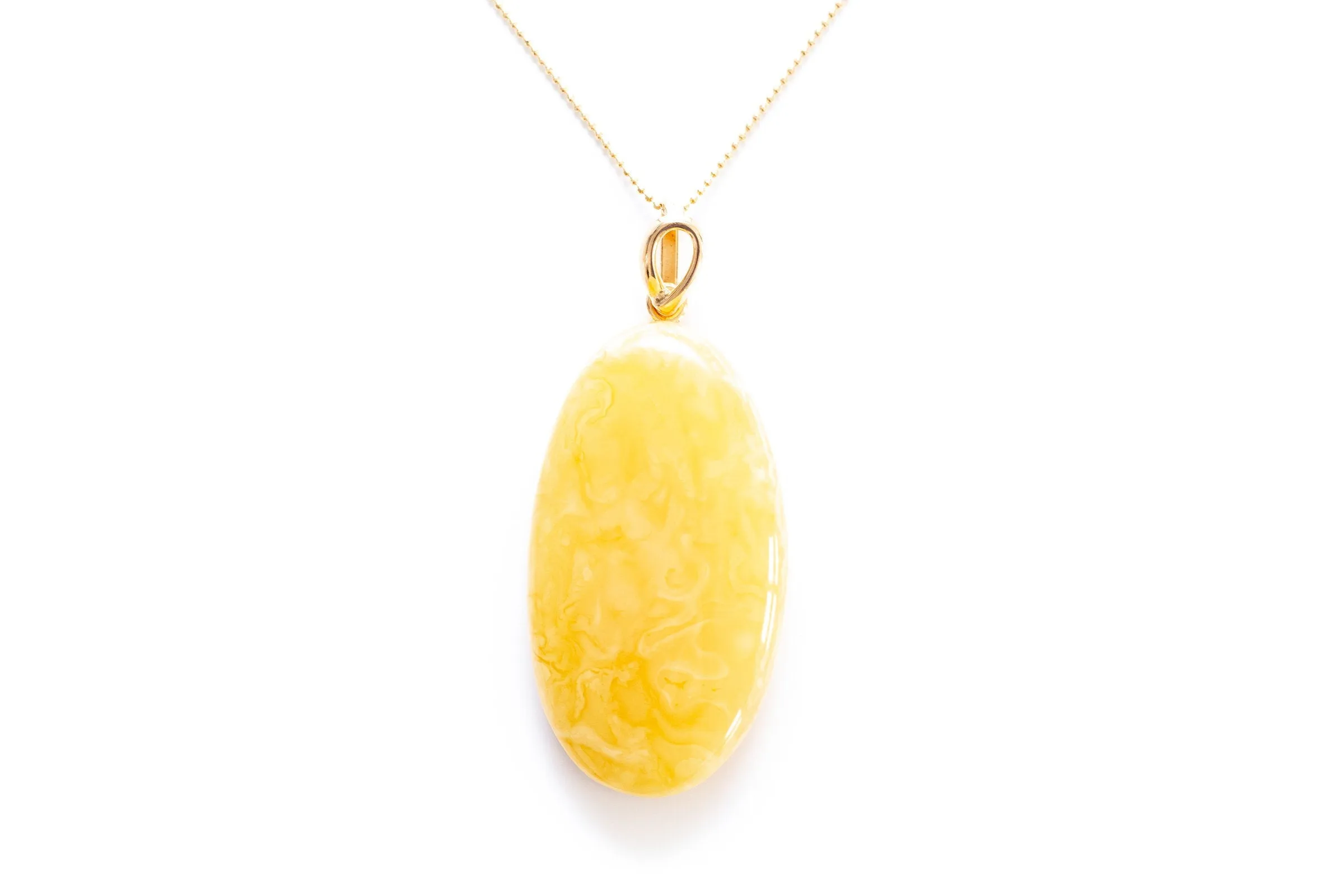 OOAK Large Gold Plated Creamy Amber Pendant