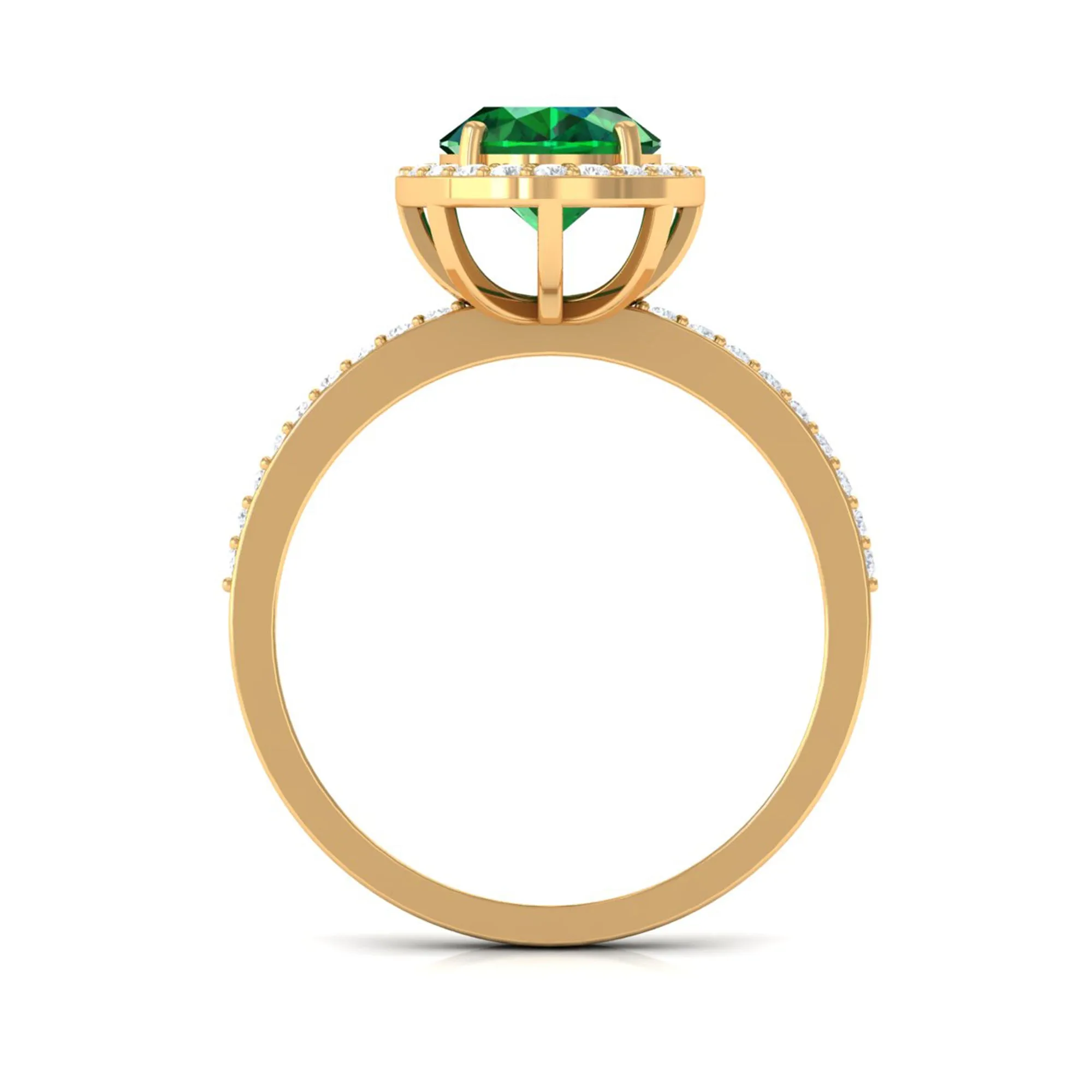 Oval Cut Created Emerald and Diamond Halo Engagement Ring