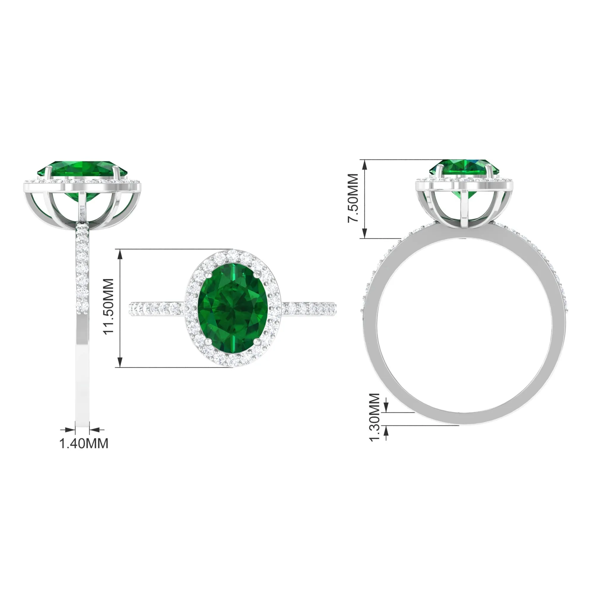 Oval Cut Created Emerald and Diamond Halo Engagement Ring