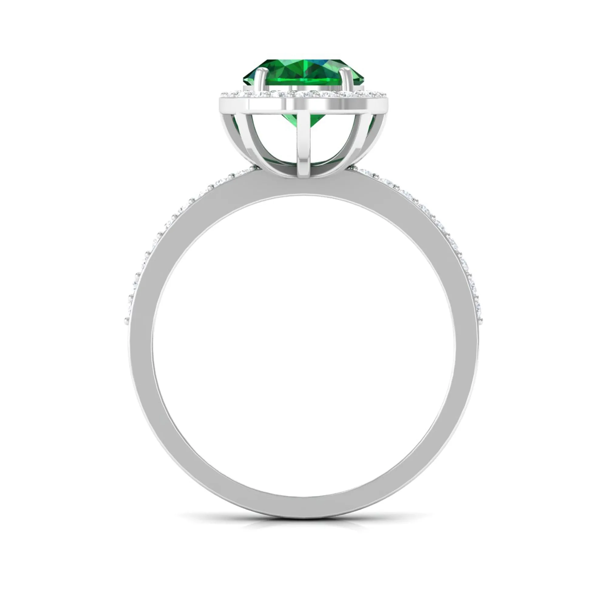 Oval Cut Created Emerald and Diamond Halo Engagement Ring