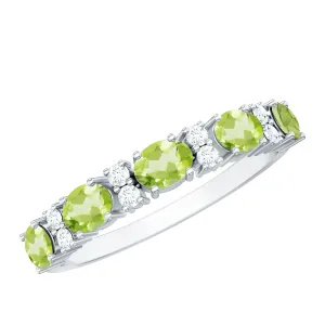 Oval Cut Peridot and Diamond Half Eternity Ring