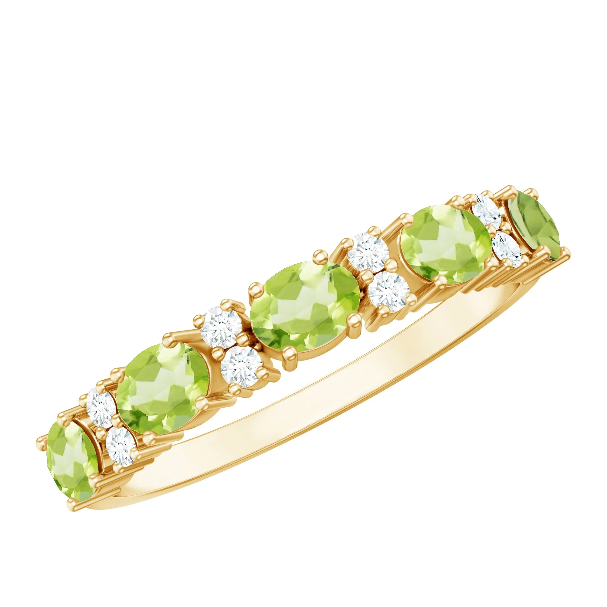 Oval Cut Peridot and Diamond Half Eternity Ring