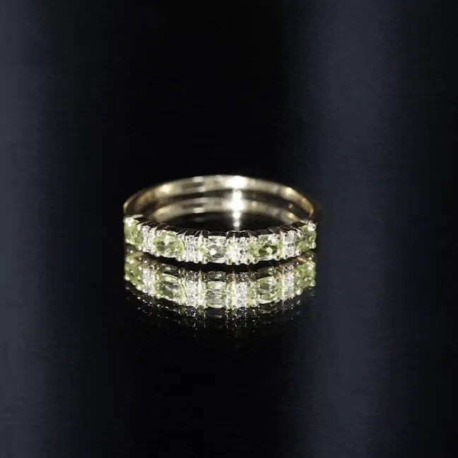 Oval Cut Peridot and Diamond Half Eternity Ring