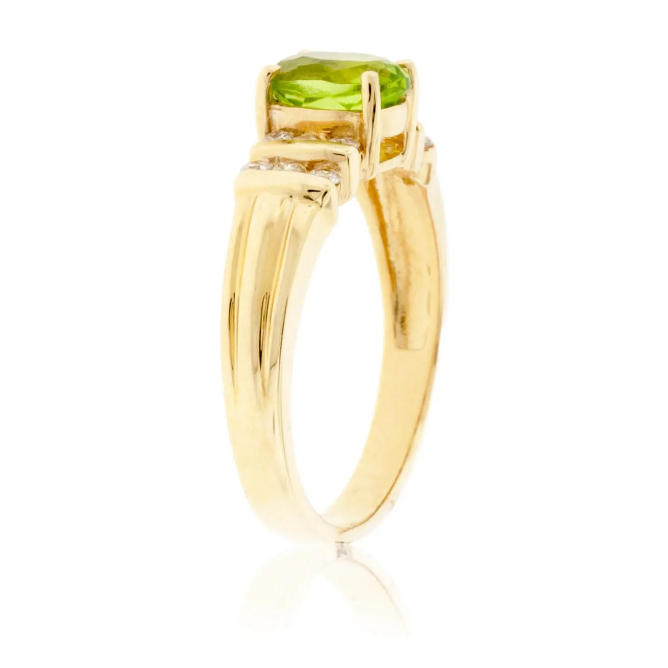 Oval Peridot & Diamond Double Row Ring