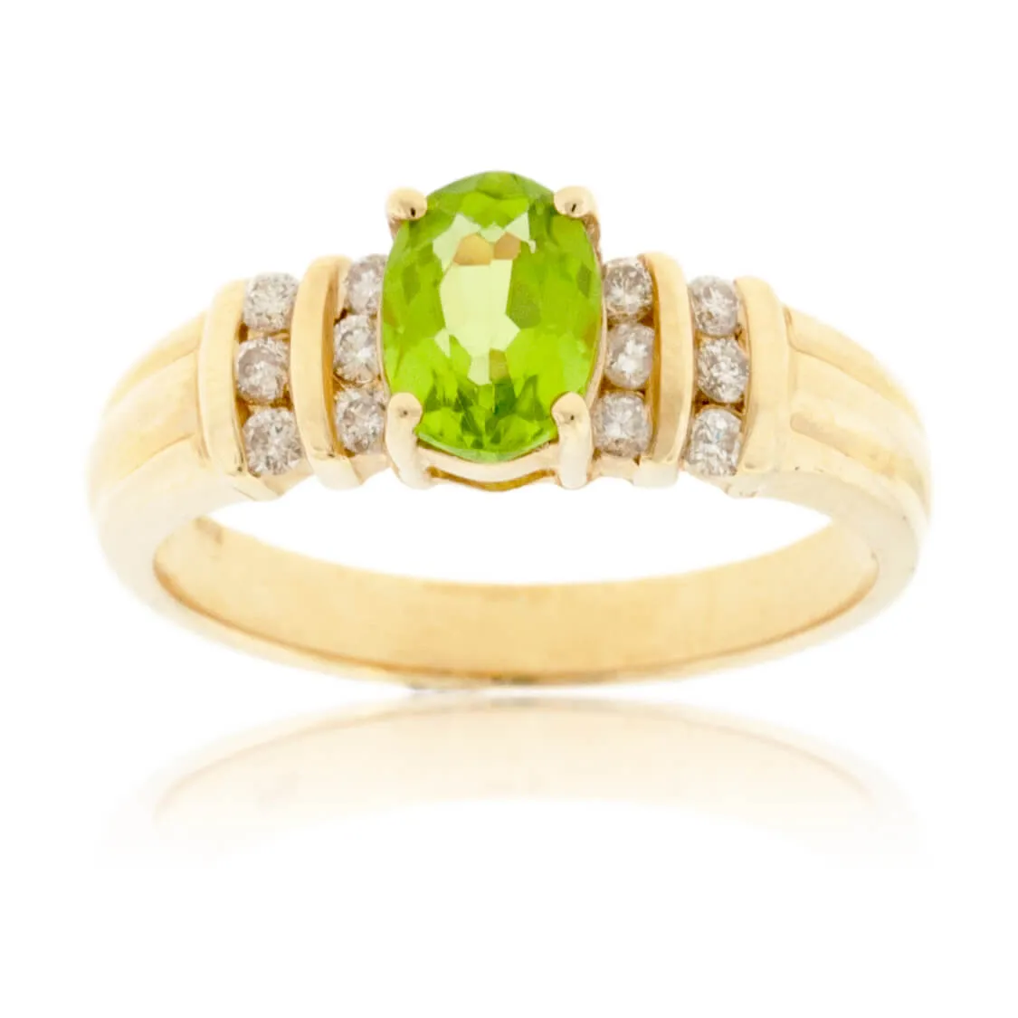 Oval Peridot & Diamond Double Row Ring