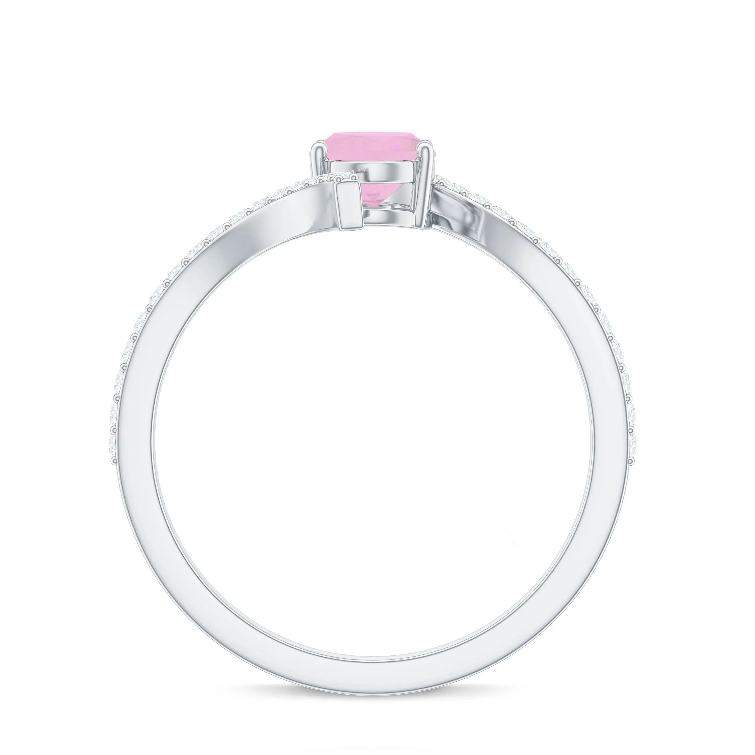 Oval Rose Quartz Solitaire Bypass Engagement Ring with Diamond