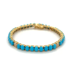 Oval Turquoise and Diamond Tennis Bracelet