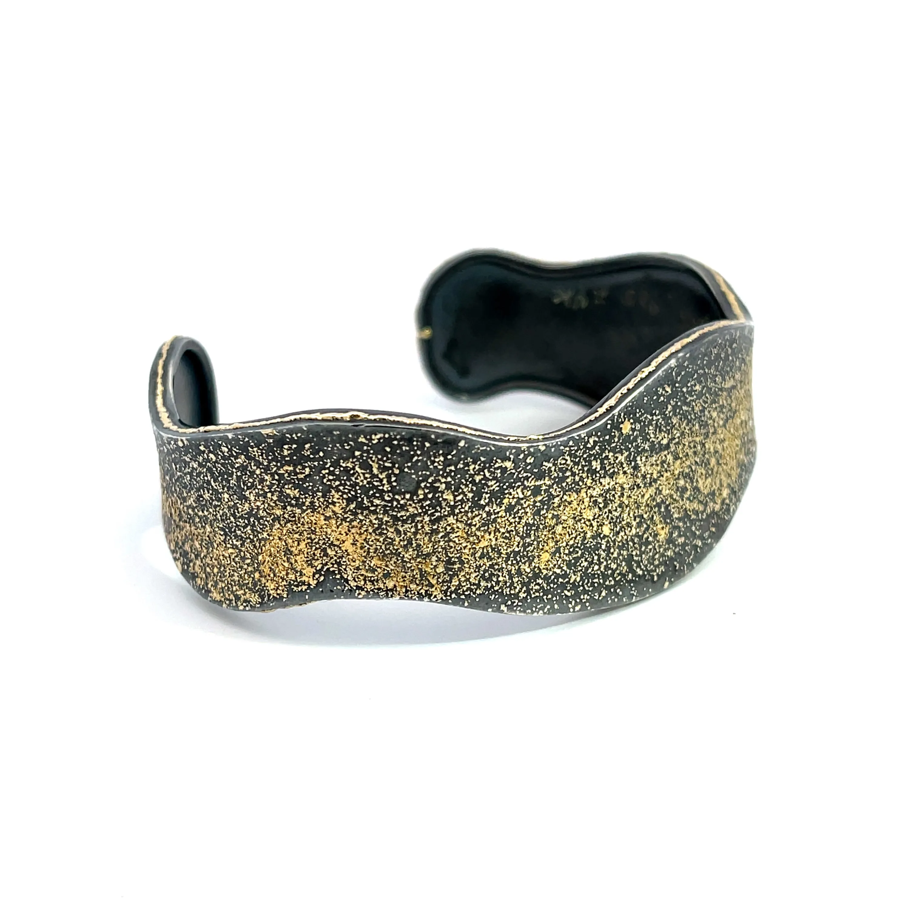 Oxidized Sterling Silver and 24k Gold Wavy Cuff Bracelet