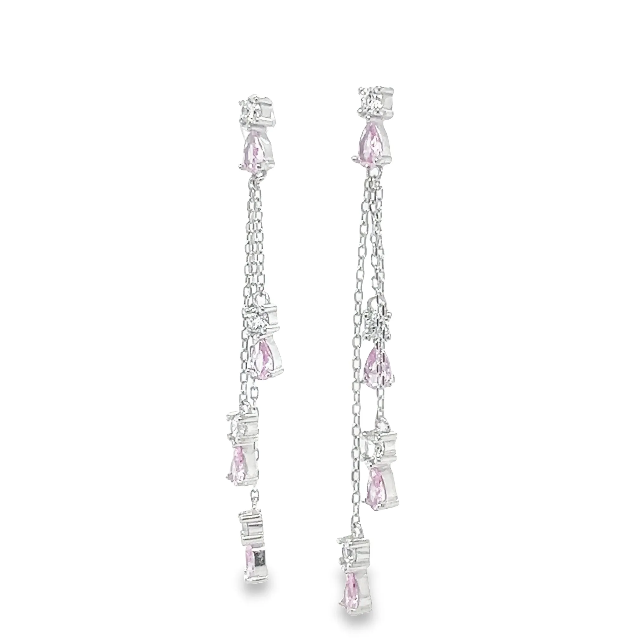 P509 Pink Pear Stone Long Earrings