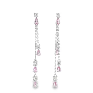 P509 Pink Pear Stone Long Earrings