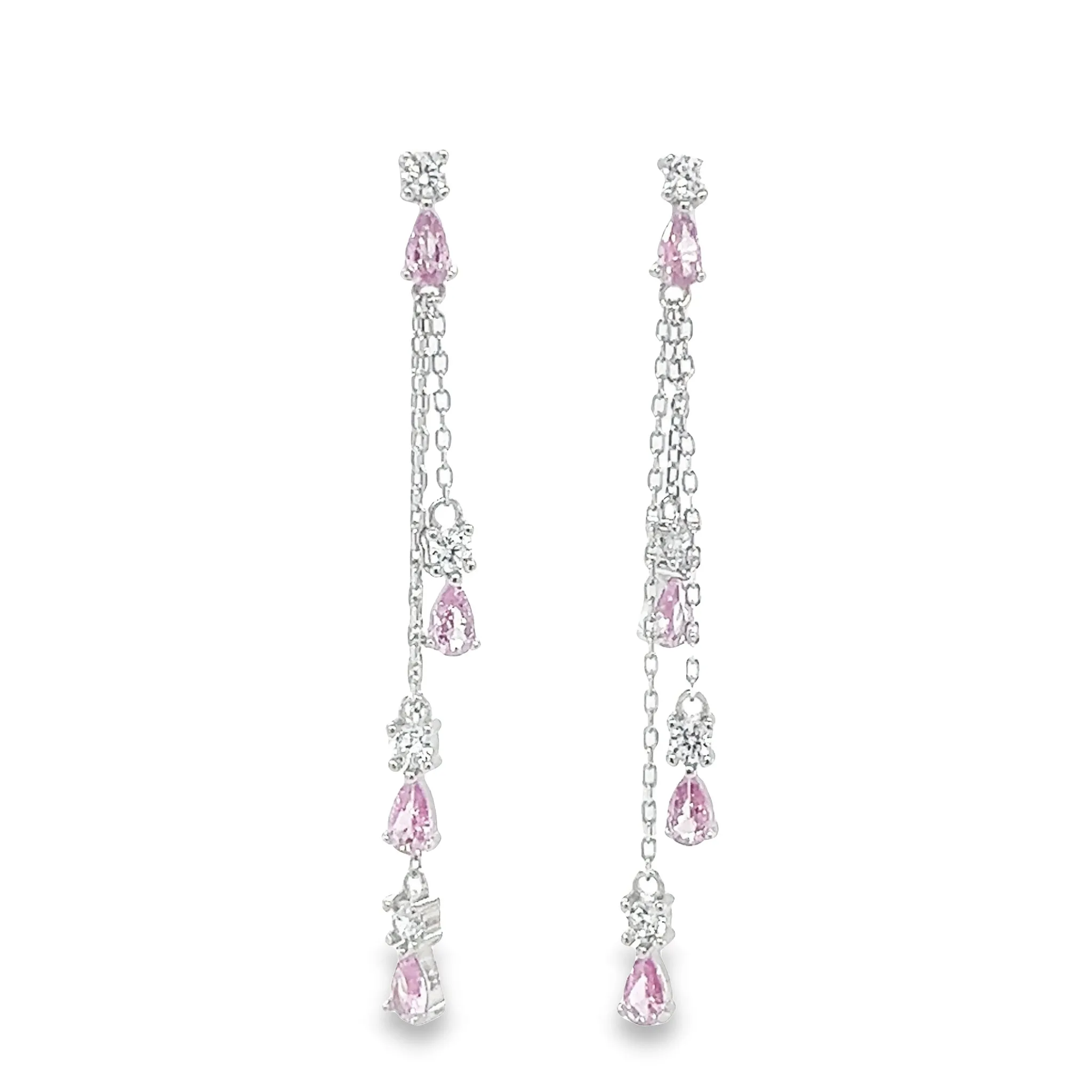 P509 Pink Pear Stone Long Earrings