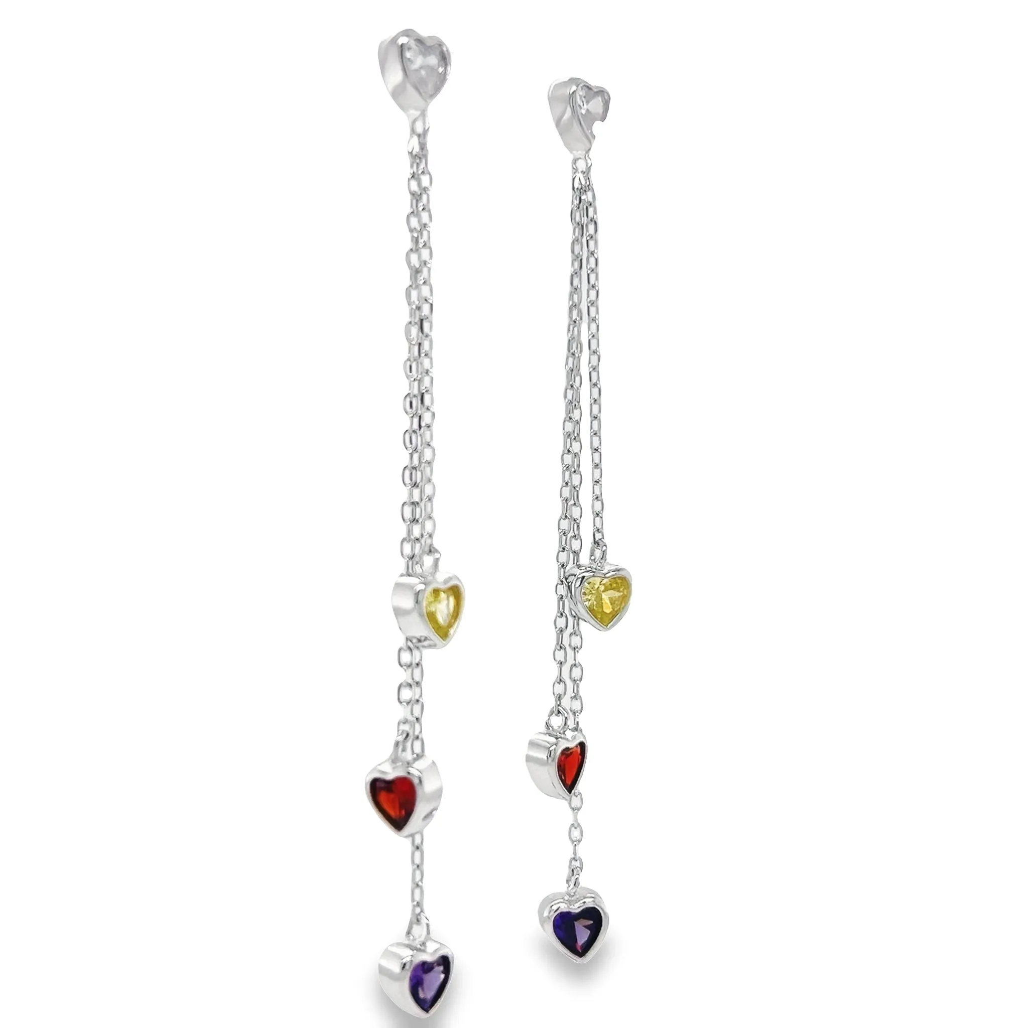 P511 Multicolor Stones Hearts Long Earrings