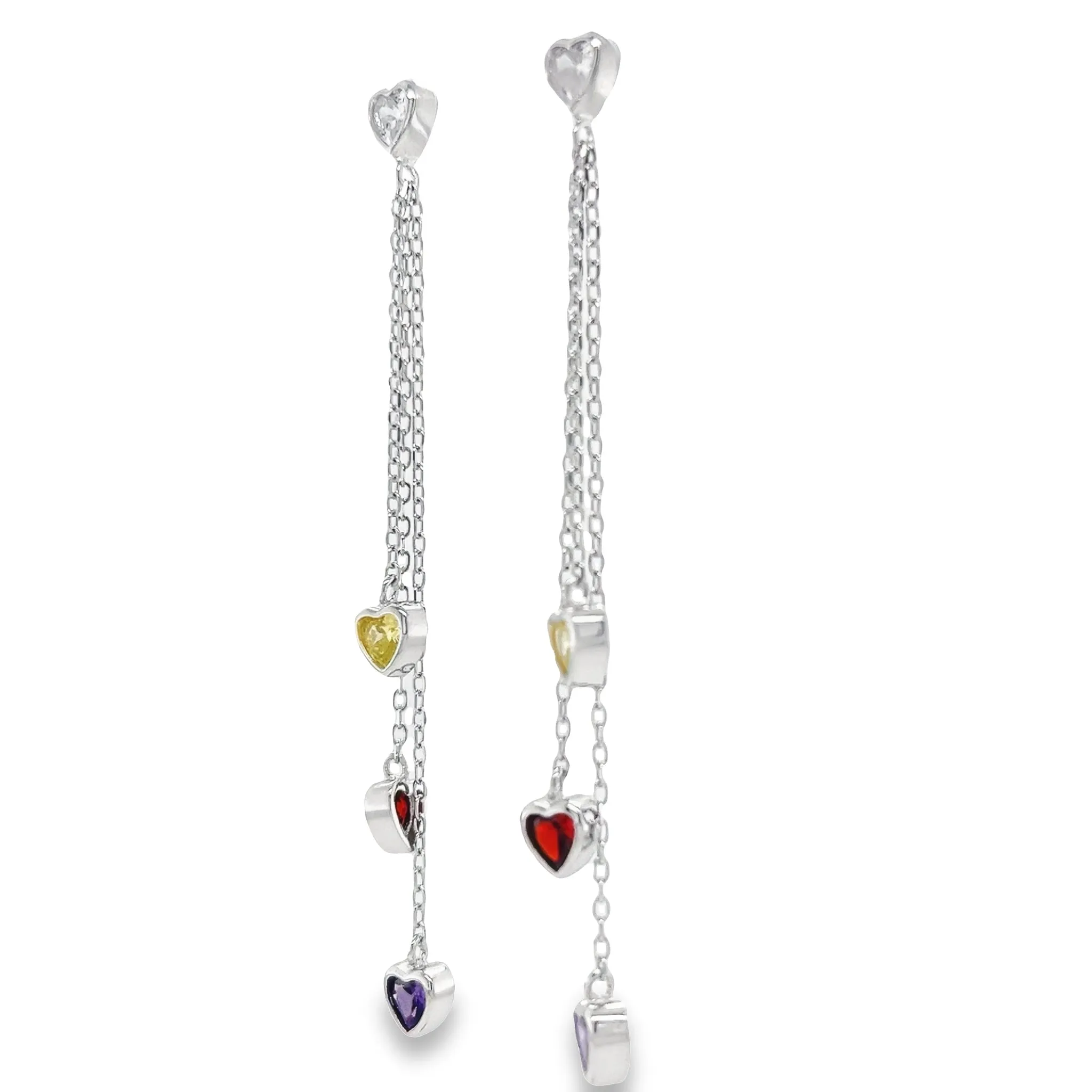 P511 Multicolor Stones Hearts Long Earrings