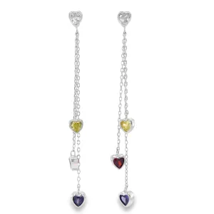 P511 Multicolor Stones Hearts Long Earrings