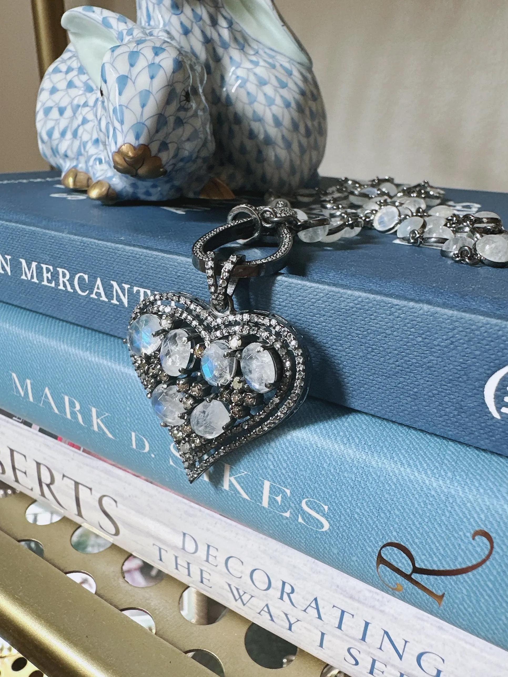 Pave Diamond and Moonstone Heart Pendant