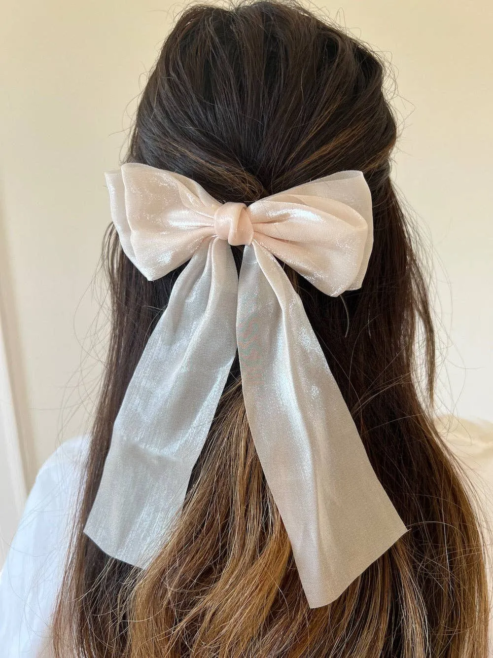 Peach Organza Hair Bow Barrette