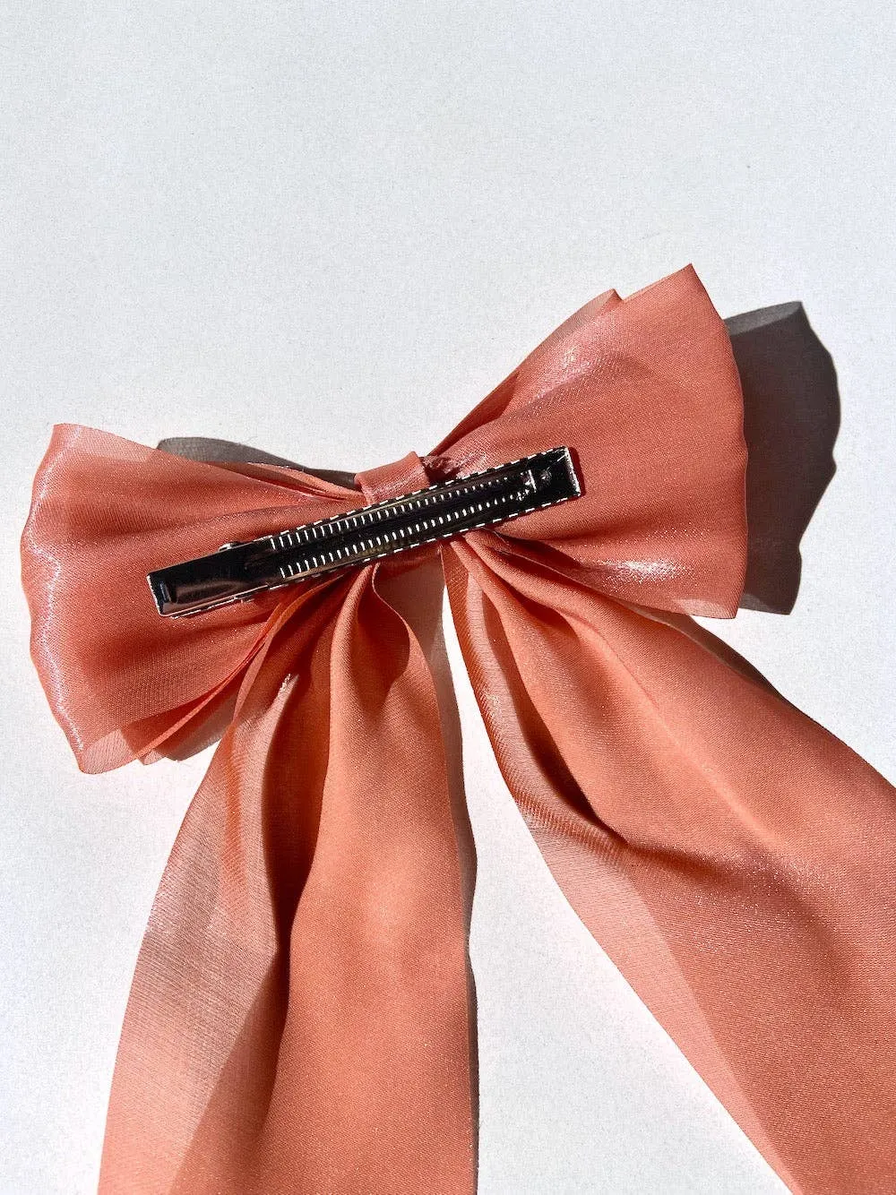 Peach Organza Hair Bow Barrette