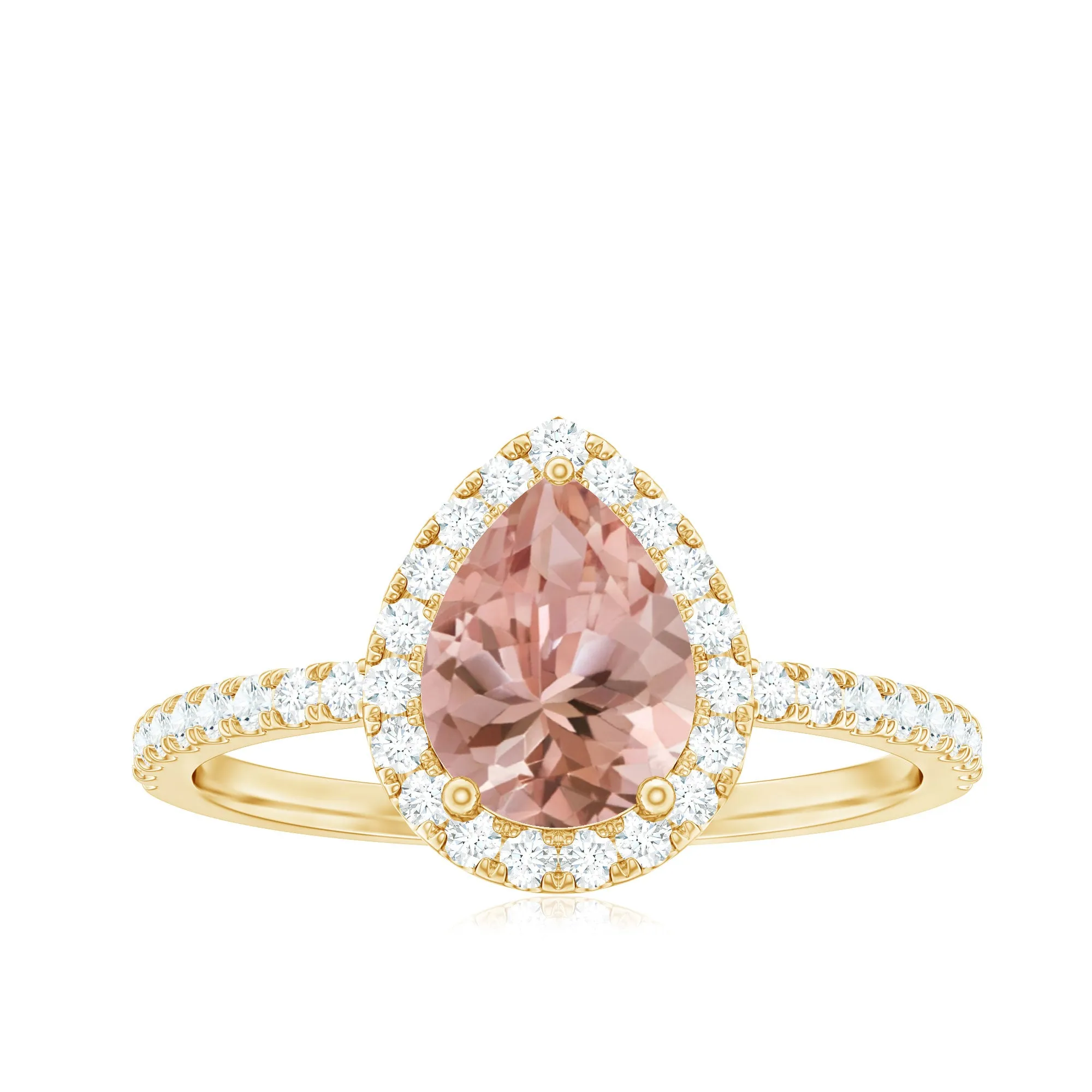 Pear Shaped Morganite Halo Engagement Ring with Diamond