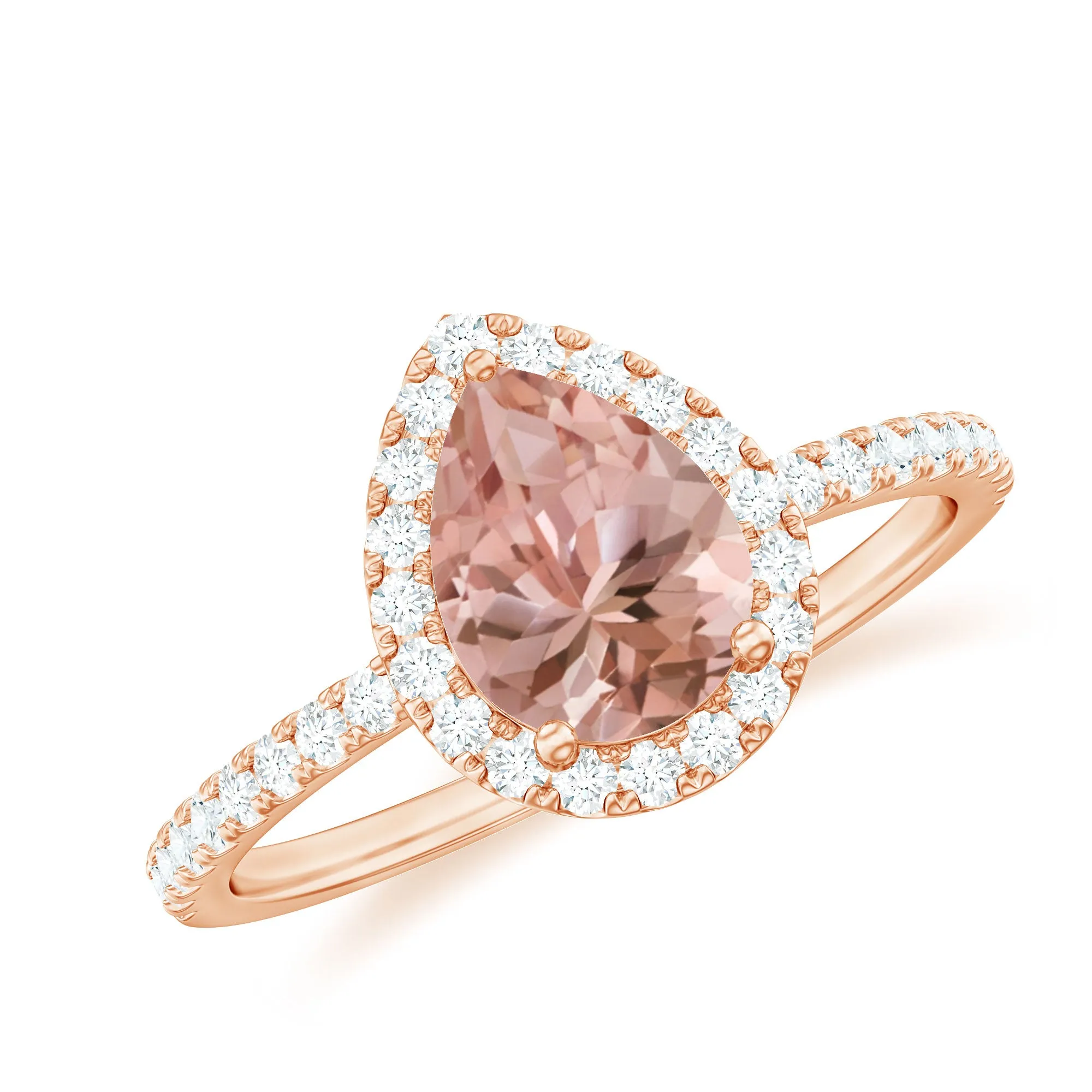 Pear Shaped Morganite Halo Engagement Ring with Diamond