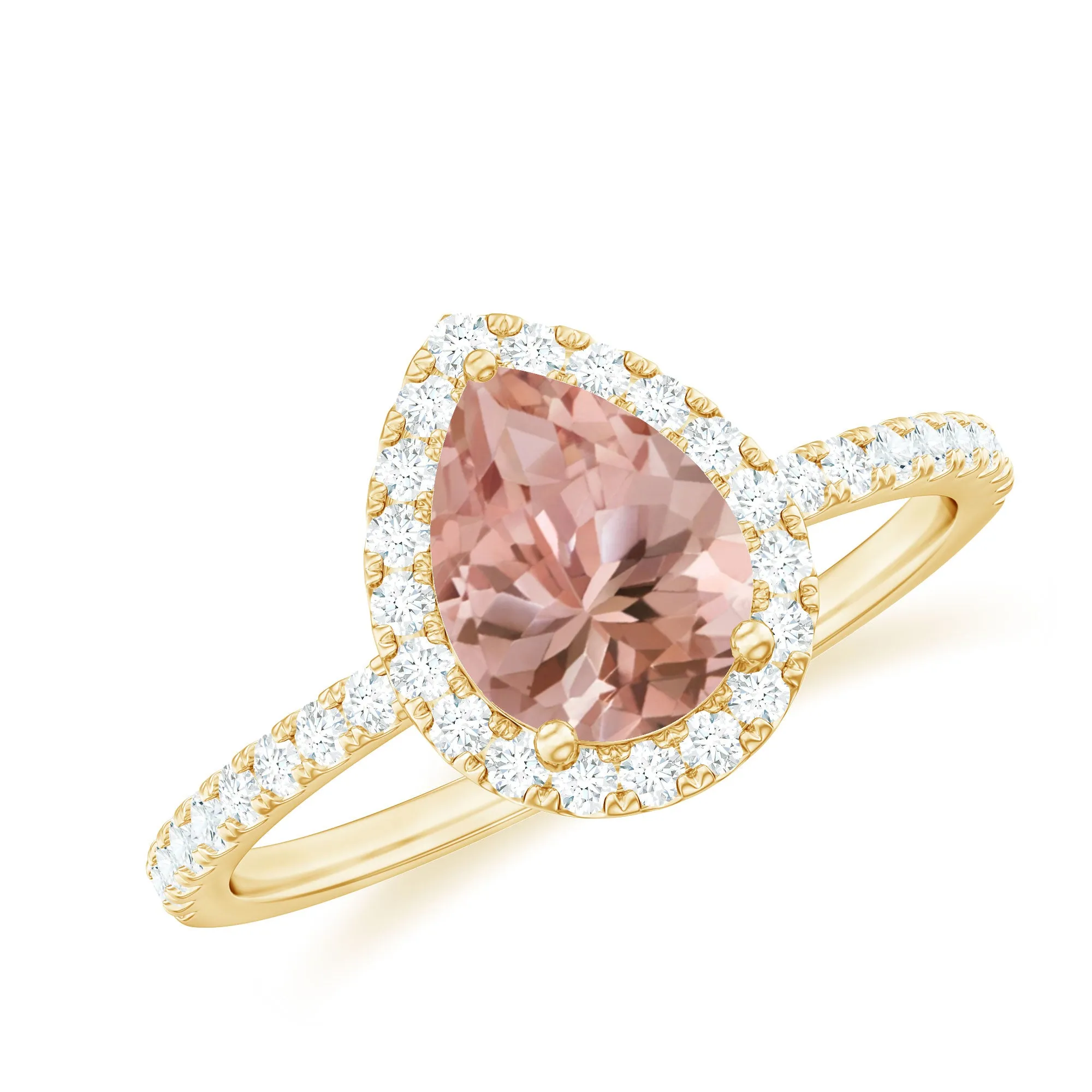 Pear Shaped Morganite Halo Engagement Ring with Diamond