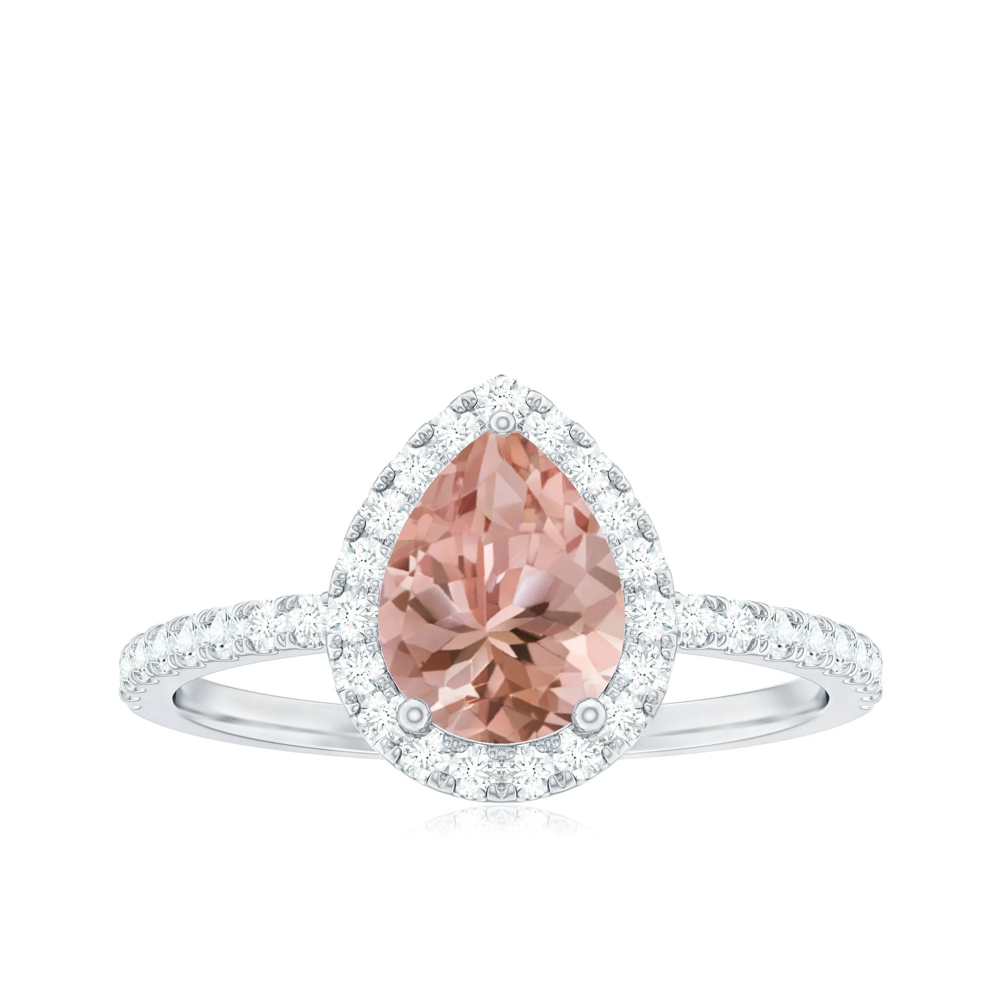 Pear Shaped Morganite Halo Engagement Ring with Diamond