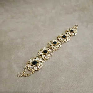 Pearl Black Floral Swirl Gold Vintage Bracelet