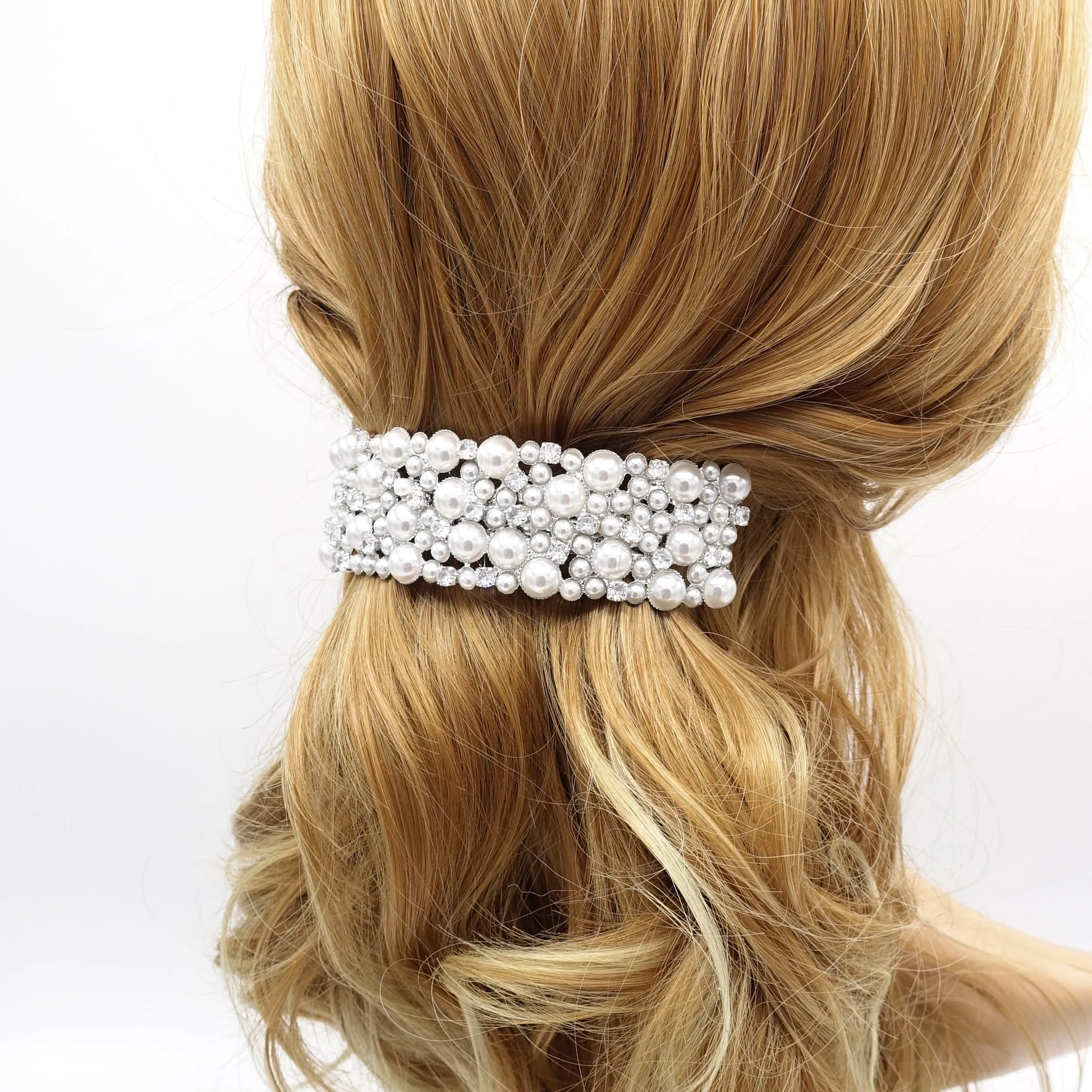 pearl hair barrette, occasion hair barrette, rhinestone hair barrette for women