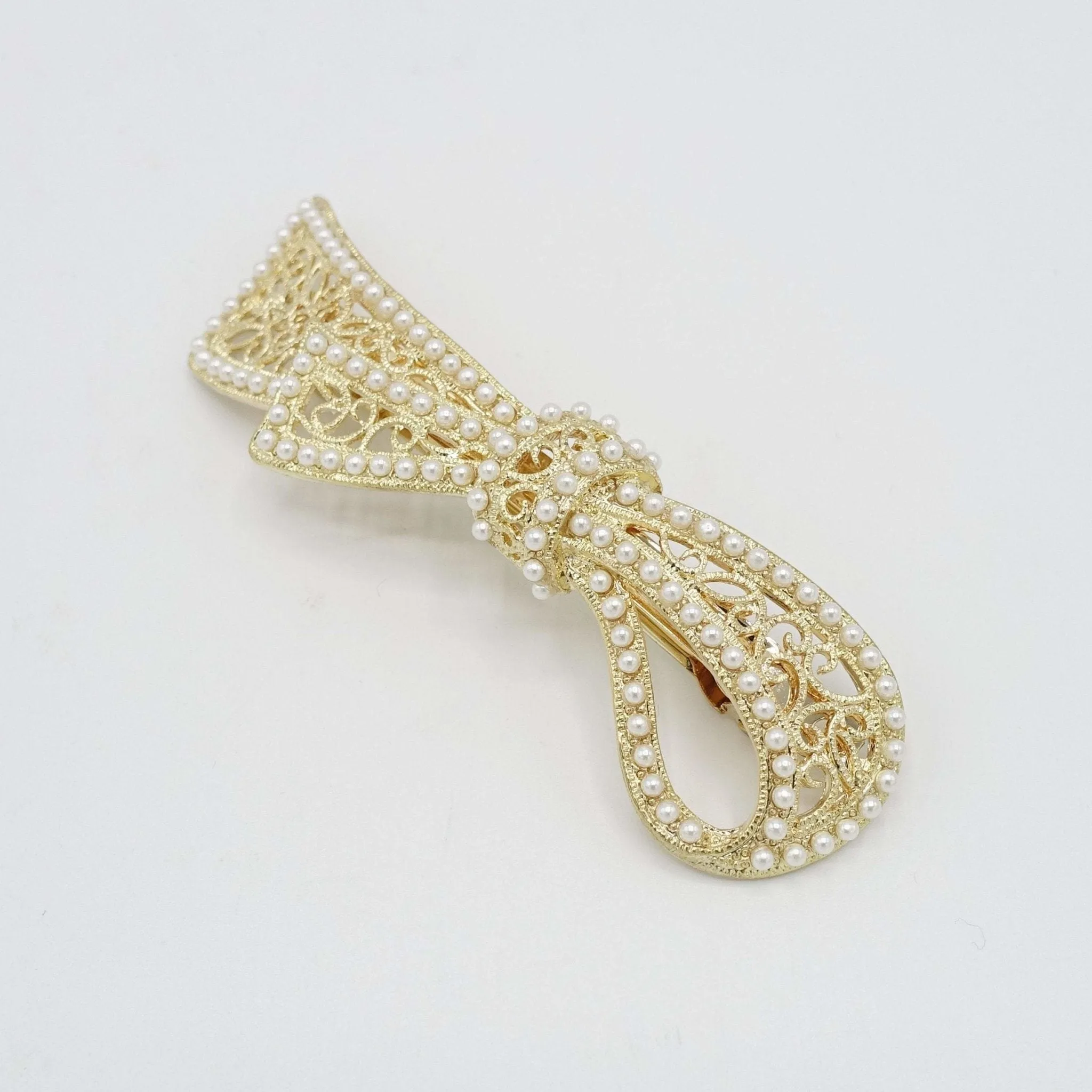 pearl rhinestone embellished butterfly bow hair barrette