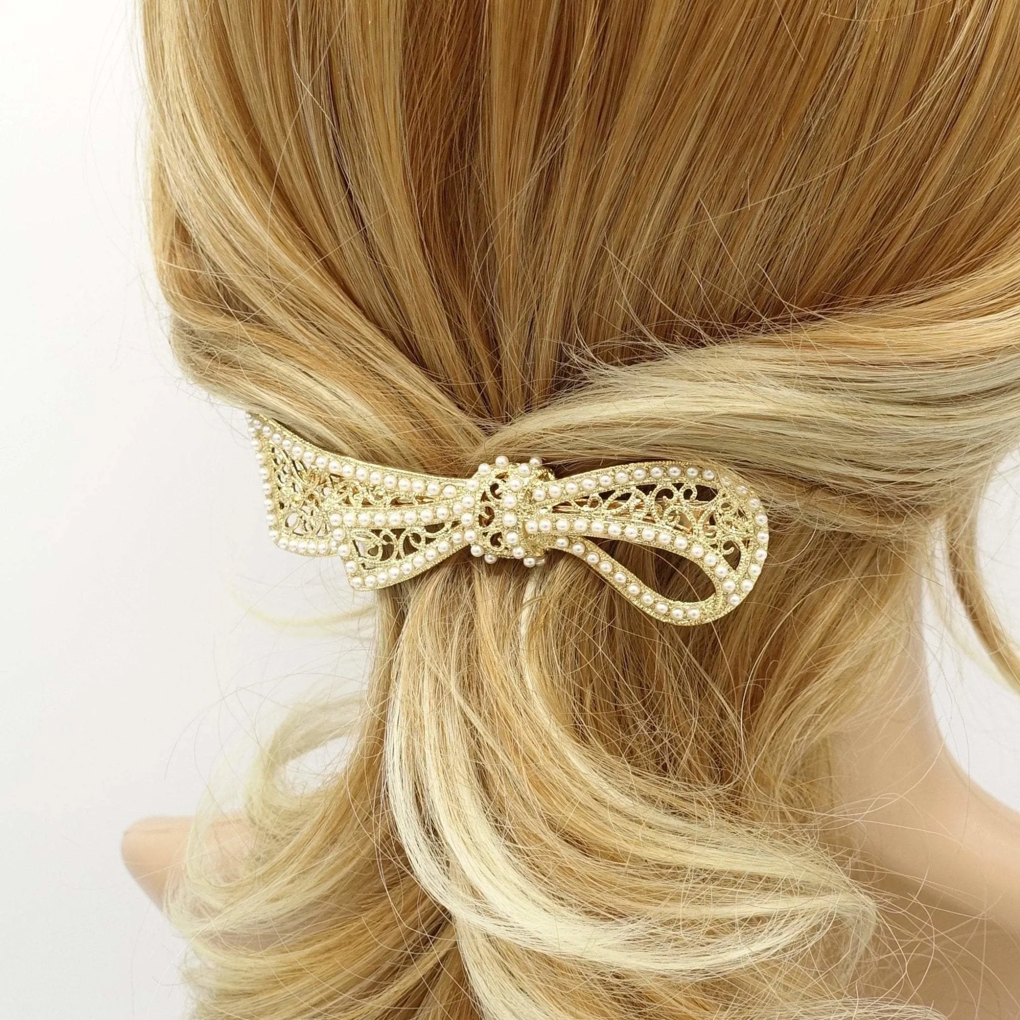 pearl rhinestone embellished butterfly bow hair barrette