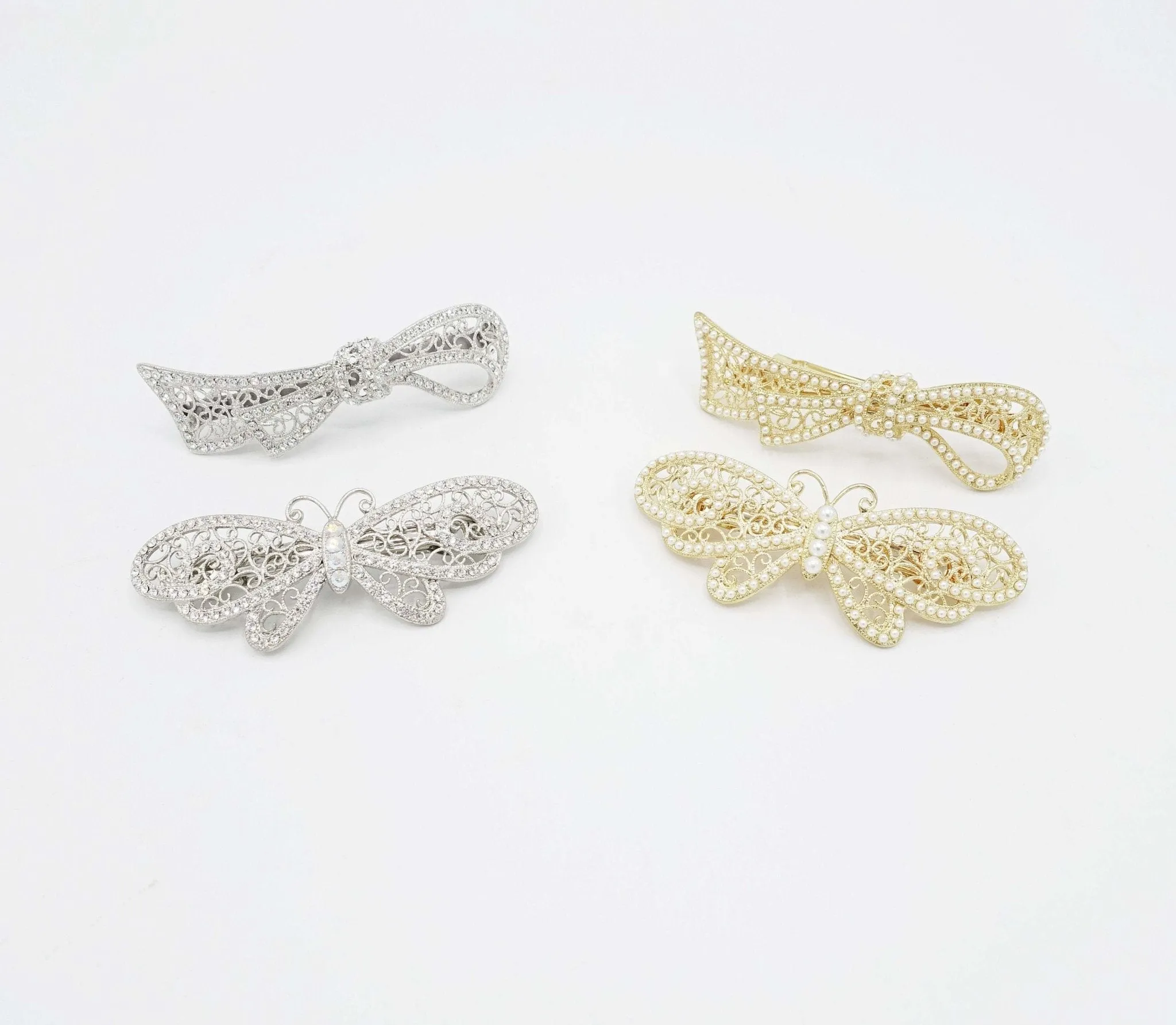 pearl rhinestone embellished butterfly bow hair barrette