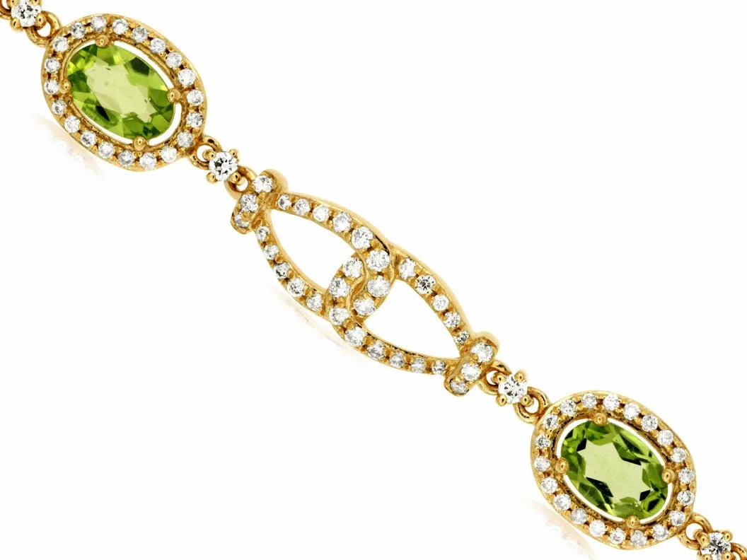 Peridot and Diamond Linking Bracelet in Yellow Gold