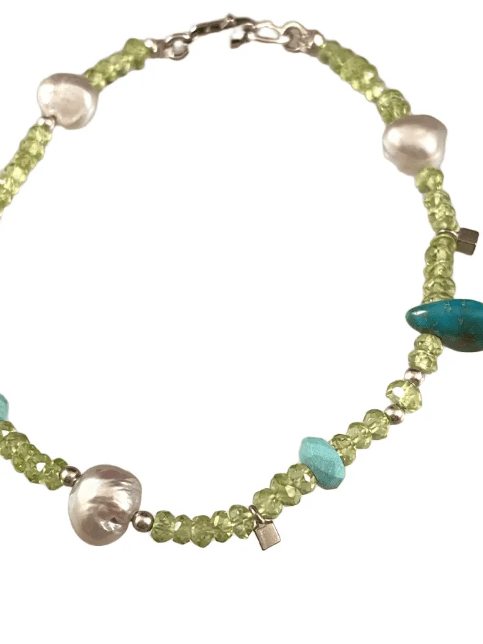 Peridot Pearl & Turquoise Mixed Gemstone Bracelet