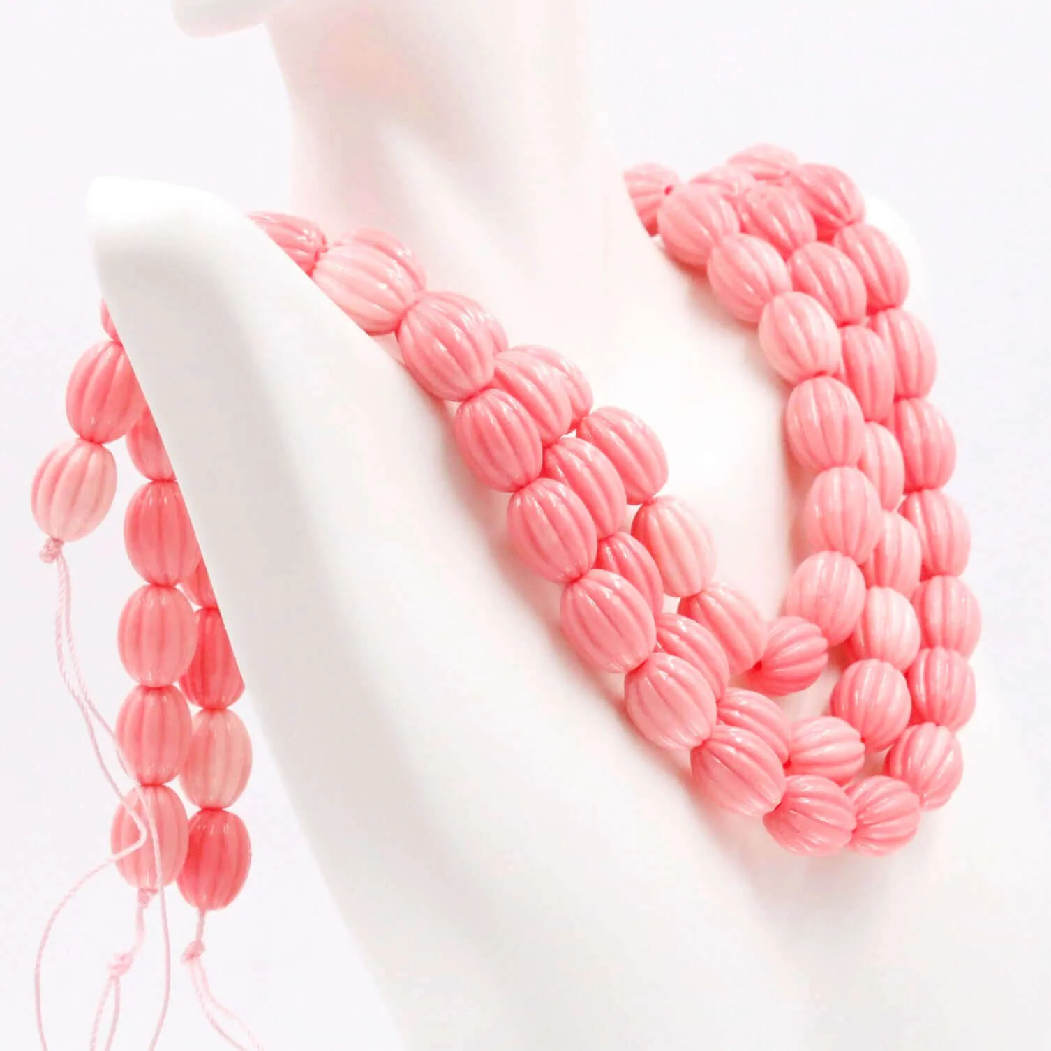 Pink Melon Beads Oval Melon Composite Coral Pink Melon Resin Coral Beads Composite Coral Strand Unfinished Strand Pink Strand SKU: 6143181