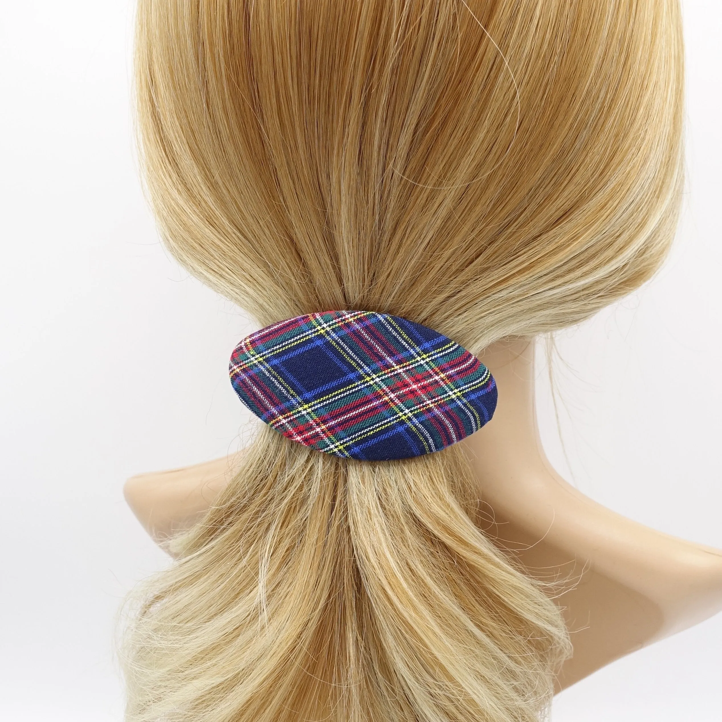 plaid hair barrette, oval hair barrette, daily hair barrette for women