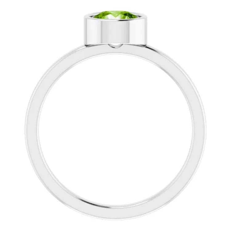 Platinum 6 mm Natural Peridot Ring