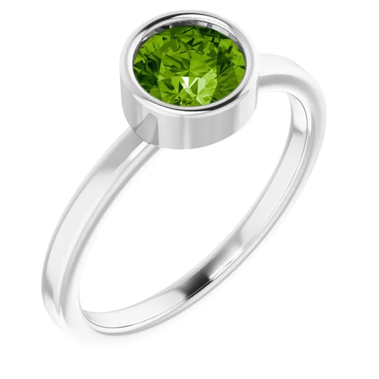 Platinum 6 mm Natural Peridot Ring